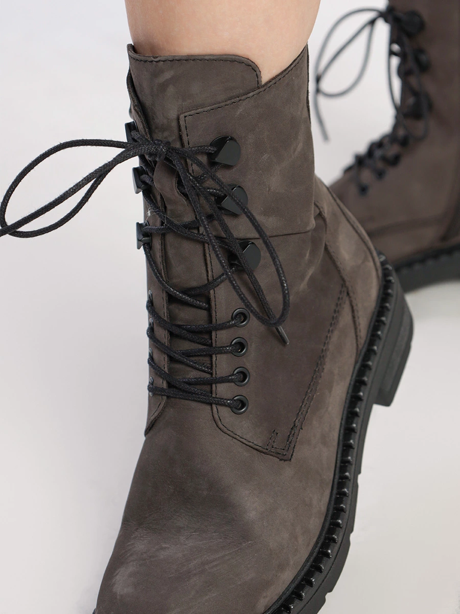 Ботинки-дерби серого цвета со шнуровкой и молнией
